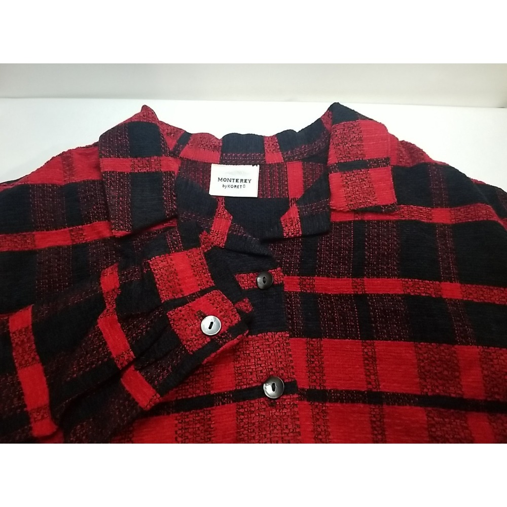 Monterey by Koret Jacket Womens L‎ Large Red Buffalo Plaid Heavy Velour Shacket